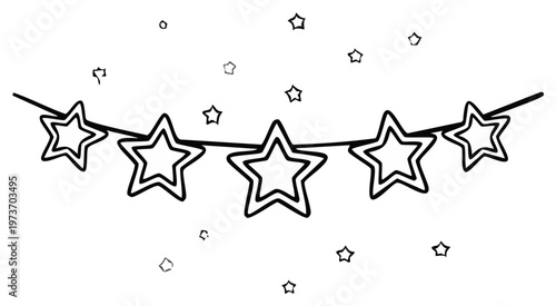 Festive star garland illustration, holiday decoration line art, celestial twinkle celebration, starry design element