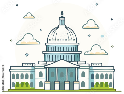 Government Building With Dome and Columns Representing Democracy and Law