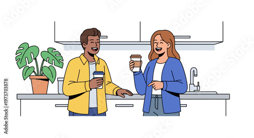 Happy Coworkers Chatting by Office Kitchenette