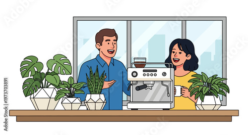 Happy Coworkers Chatting in Modern Office Lounge