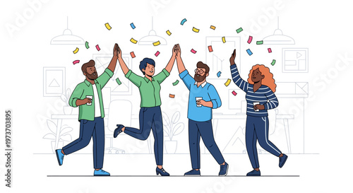 Happy Diverse Business Team Giving High Fives