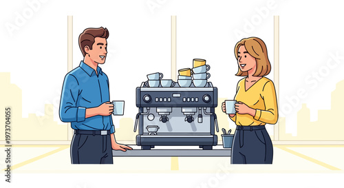 Young Professionals Socializing by Espresso Machine