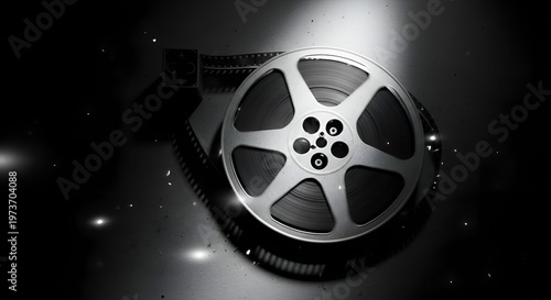 Vintage Film Reel with Dramatic Lighting and Dust Particles