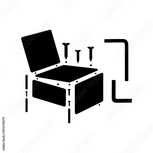 do it yourself flat pack furniture assembly concept illustrating construction of a chair with components screws and tools for home improvement.