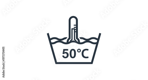 wash care symbol icon displaying a laundry tub with a thermometer indicating a 50c maximum washing temperature
