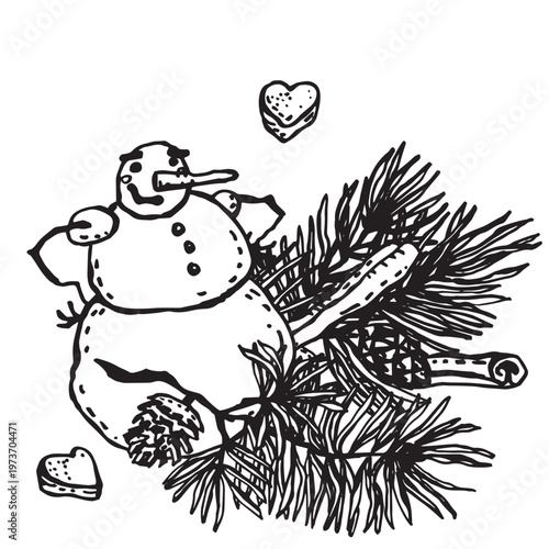 A composition of black and white pine branches