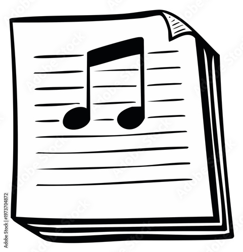 Music Note on Sheet Stack Hand-Drawn Manuscript Musical Score Notes