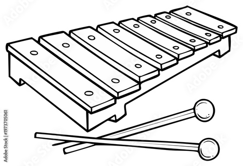 Simple musical xylophone with mallets line art illustration for children