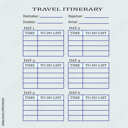 Фотография Travel Itinerary Planner Template with Six Day Schedule and Daily To Do List Tab