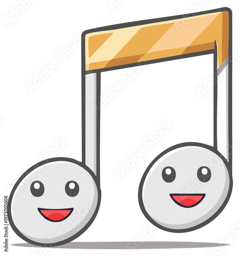 Animated musical notes with happy expressions, cartoon music symbol with eyes and smile