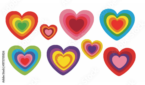 Colorful layered paper cut heart vector illustration set for love and festive greetings