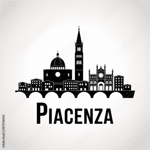 Piacenza Skyline Silhouette — A Historic River City in Emilia Romagna Italy Vector Illustration