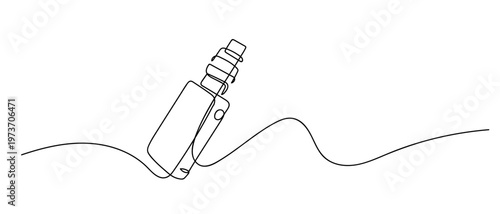 Continuous one line drawing of an electronic cigarette floating in the air. One line drawing. Editable stroke.