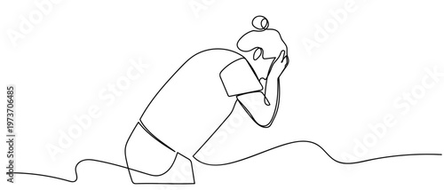 Continuous one line drawing of a person with a headache walking while holding their head in their hand. One line drawing. Editable stroke.