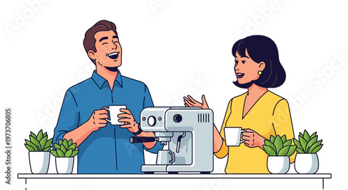 Colleagues Chatting Over Coffee in Bright Lounge