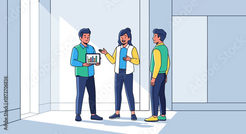 Colleagues Having Enthusiastic Meeting in Modern Hallway