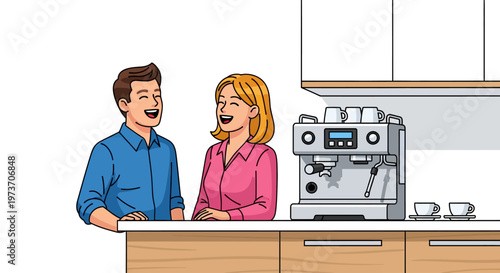 Colleagues Laughing During Morning Espresso Break