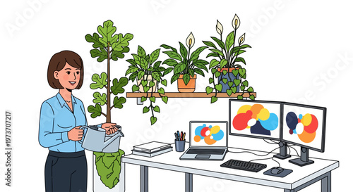 Female Employee Caring for Workplace Plants