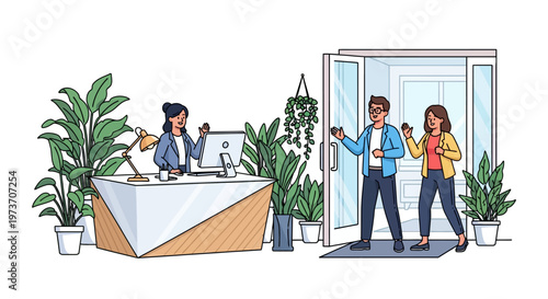 Friendly Greeting at Corporate Office Entrance