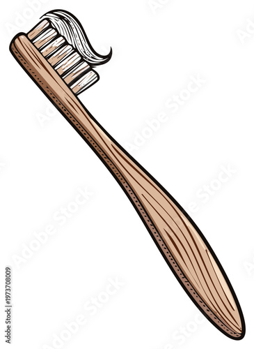 Wooden Toothbrush with Toothpaste Swirl Artistic Illustration for Oral Hygiene and Dental Care