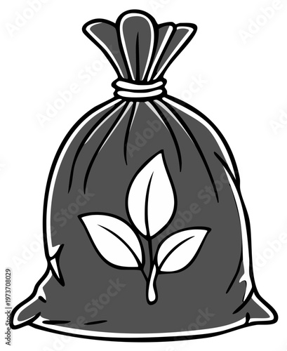 Bag filled with leaves and plant growth illustration for nature conservation and ecology concepts