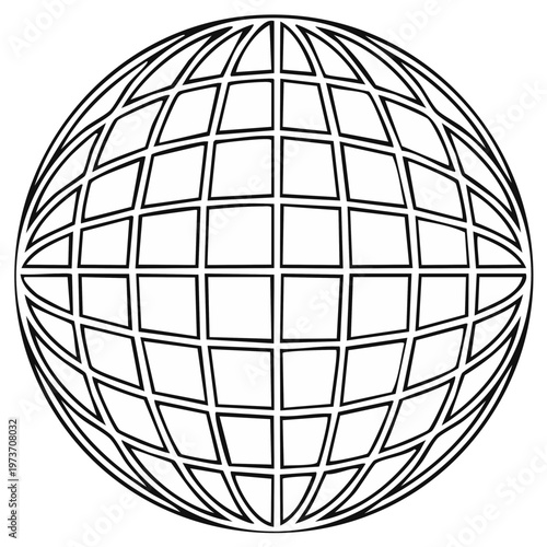 Globe Outline Mesh Spherical Model World Atlas Geometrical Abstract Design Black and White Grid