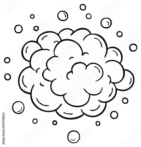 Cartoon Bubbles and Foam Black and White Outline Drawing, Soft Clump of Cleaning Bubbles for Illustration, Graphic Design and Decor