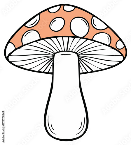 Isolated Mushroom Illustration with Orange Cap and White Spots For Crafts and Coloring