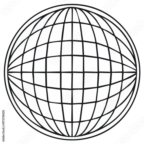 Abstract Globe Graphic Outline in Black and White Illustrating International Connection and Global Communication