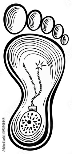 Footprint contains a bomb with a chain and decorative ornament inside