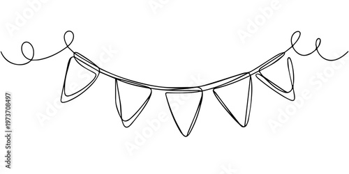buntings garland continuous one line drawing, buntings garland continuous one line drawing, One line party garland sketch. Hand drawn elements. Vector continuous outline isolated illustration