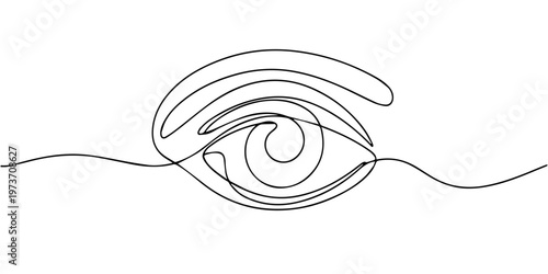 eye continuous one line drawing, Minimalist continuous one line drawing of a human eye with a spiral pupil on white Vector, illustration, Continuous line drawing of eye on transparent background.