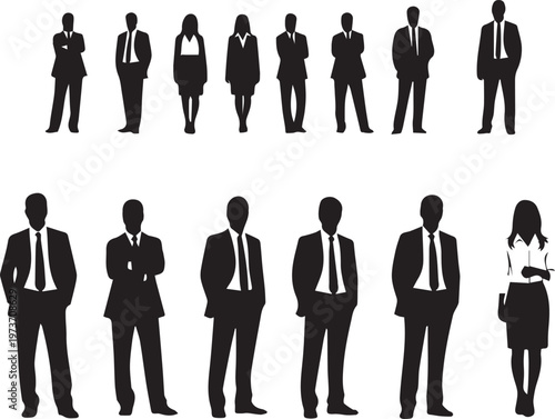 Collection of various business professional men and women silhouettes.