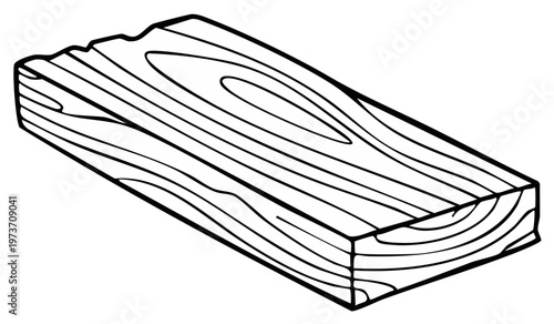 Simple line art drawing of a single wooden plank with visible grain pattern