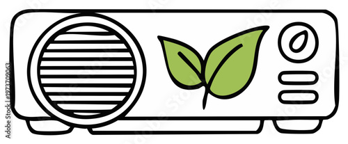 Eco projector icon featuring green leaves representing environmentally friendly technology