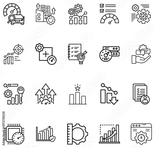 Collection of thin line representing business analytics performance and optimization concepts