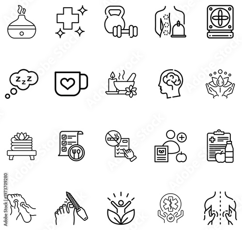 Collection of Thin Line Representing Wellness Health and Spa Treatments