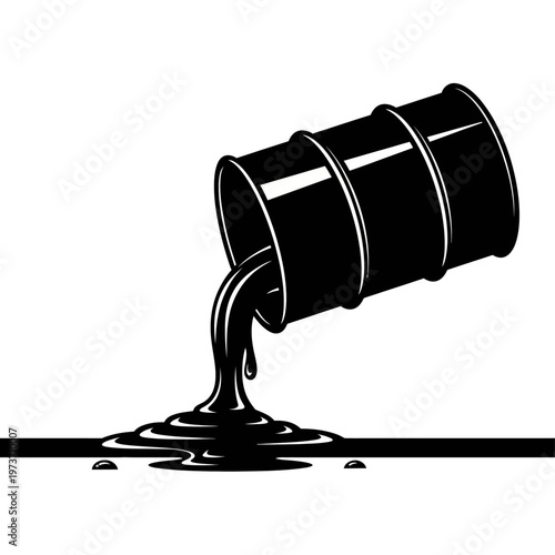 black oil barrel spilling crude oil illustrating environmental pollution and energy industry hazards