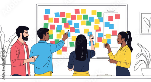 Young Professionals Brainstorming Around Office Whiteboard