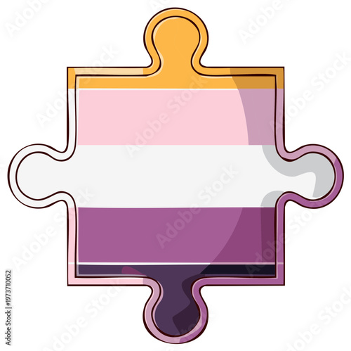 Nonbinary Pride Puzzle Piece With Stripes in Yellow Purple and White Colors