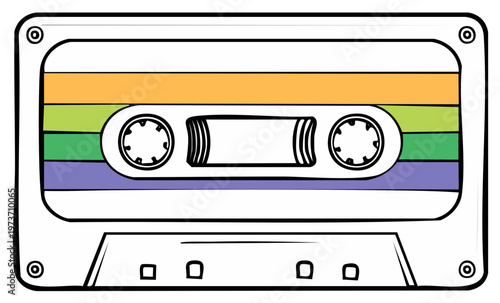 Retro Cassette Tape Illustration with Colorful Stripes Audio Music Recording