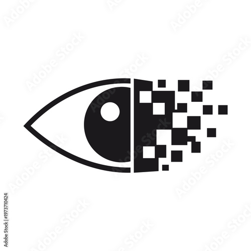 Digital eye icon with pixelated effect representing cyber security and data vision technology.