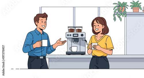 Colleagues Laughing Near Modern Coffee Machine