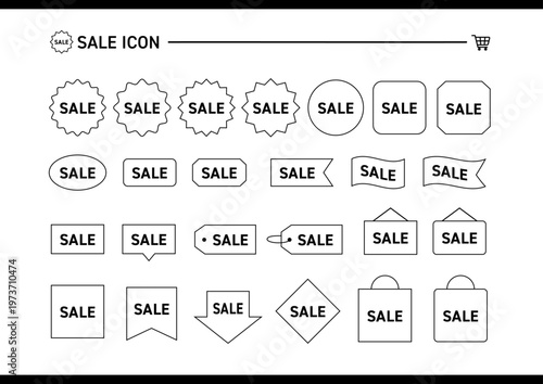 線画のモノクロのsaleのアイコンのイラストのセット
