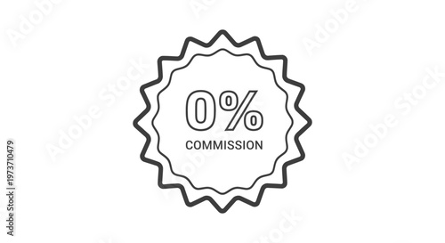 zero commission icon badge with a jagged star outline perfect for marketing a no fees policy in business and financial services saving money.