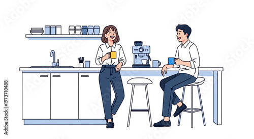 Colleagues Laughing Over Coffee in Office Kitchenette