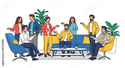 Colleagues Laughing During Office Coffee Break