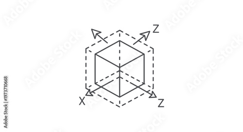 3d cube showing a coordinate system for spatial dimensions in a digital 3d space ideal for engineering design and data visualization.