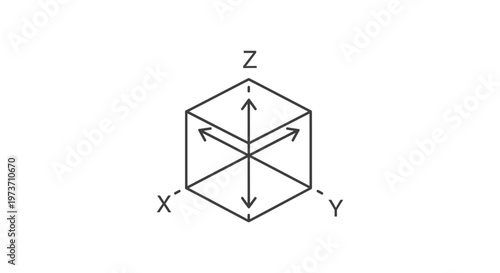 a minimalist 3d coordinate system with xyz axes inside a wireframe cube illustrating concepts of dimension and spatial geometry for technology.