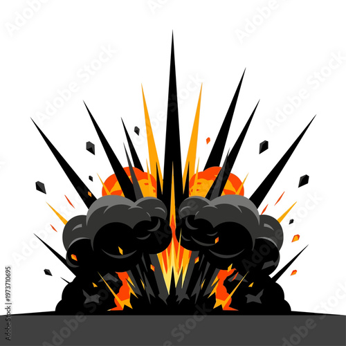 explosion blast impact burst with dark smoke and bright flames on a surface ideal for dynamic energy effects